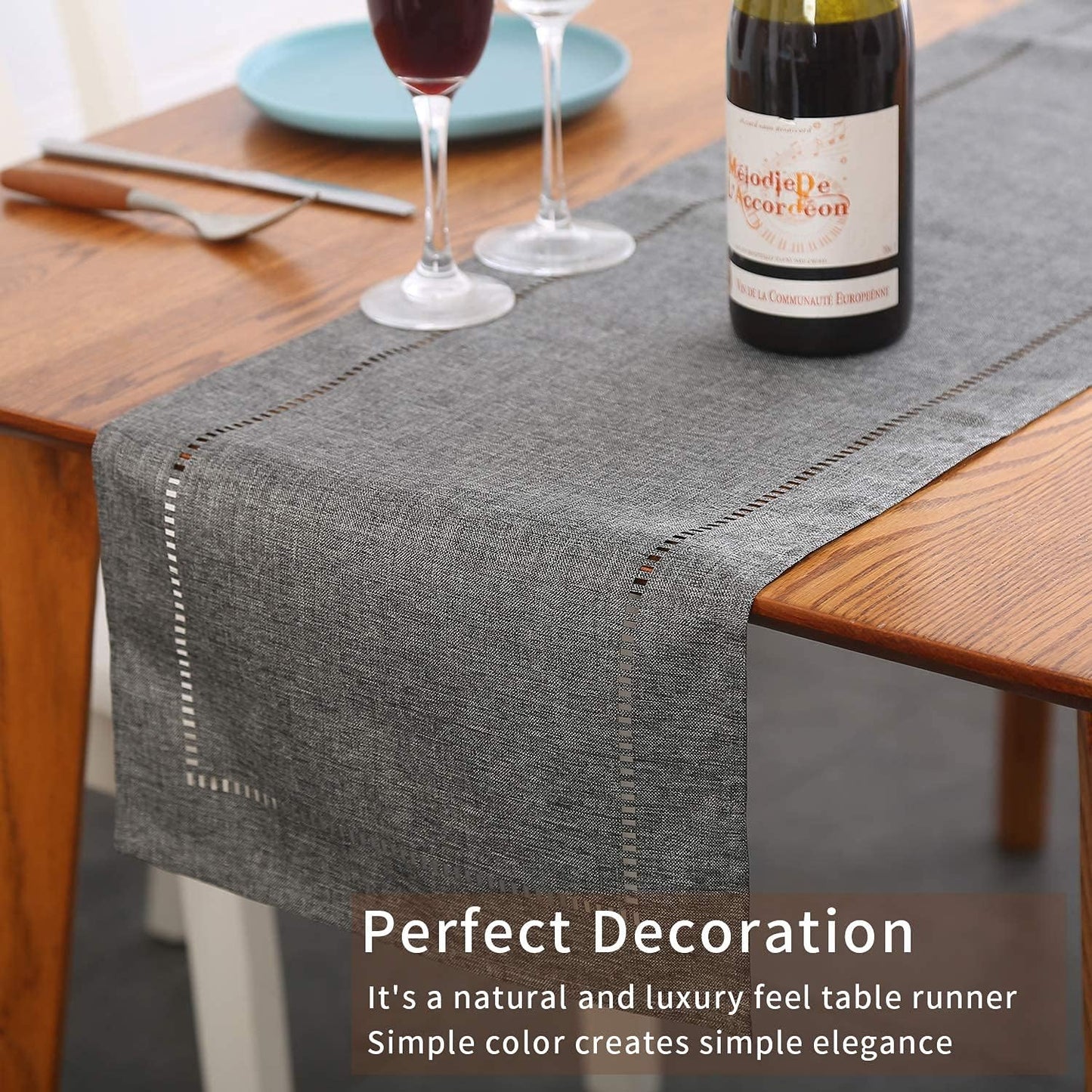 Tosewever Decorative Linen Table Runner Farmhouse Style Tabletop Collection 14 x 72 Inches Table Runners for Everyday Dining Wedding Party Holiday Home Decor (14" x 72", Grey/Straight)