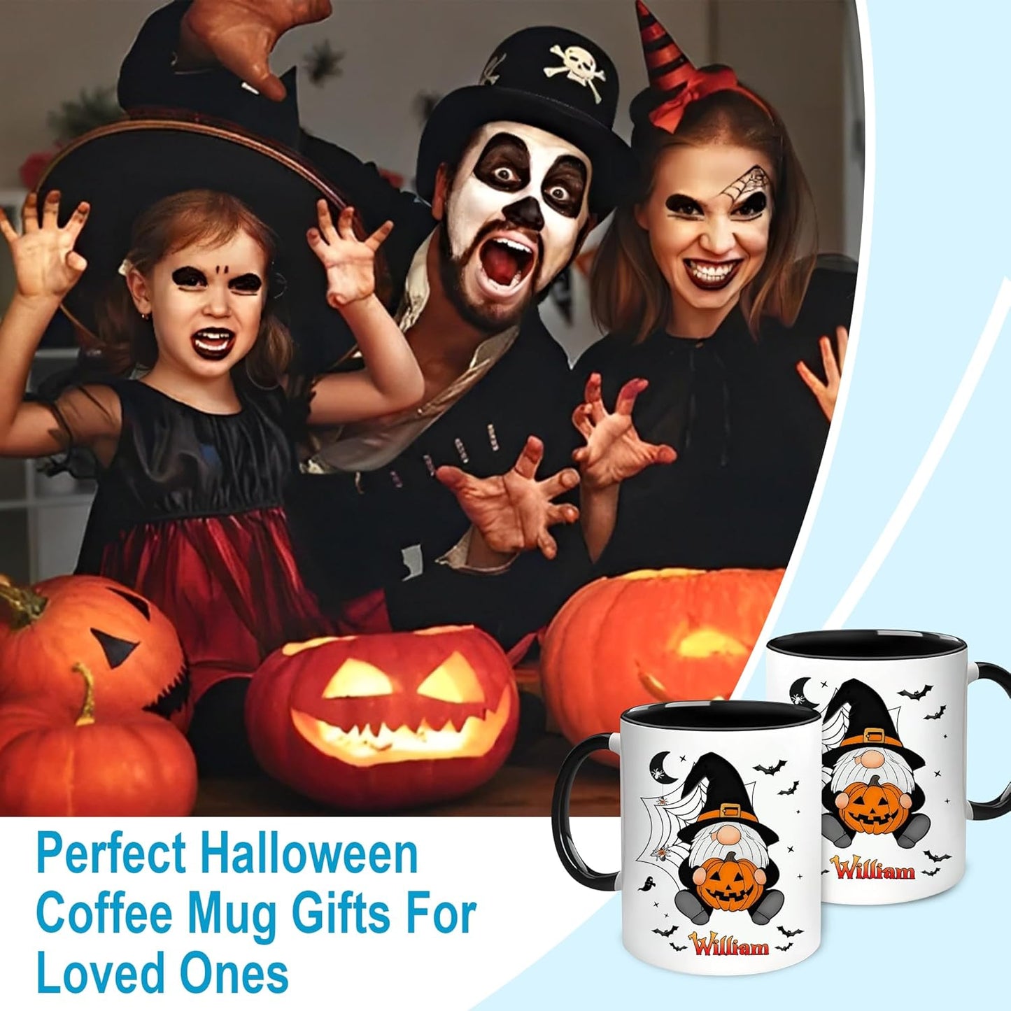 Hyturtle Custom Halloween Gnome Mug with Name – Pumpkin Witch Gnome Coffee Cup – Personalized Spooky Season Gift for Women – Halloween Decor – 11oz Ceramic Mug