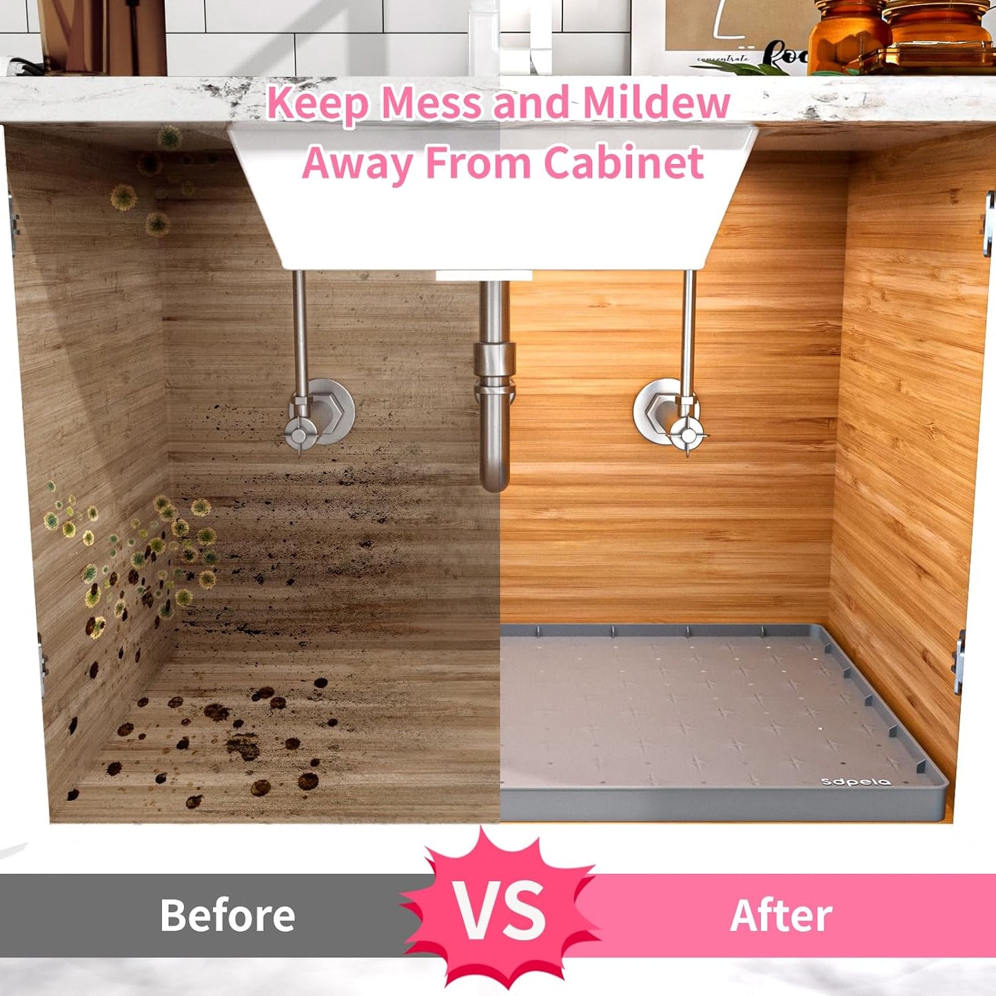 Sdpeia Under Sink Mat for [28" x 22"] Cabinet, Upgraded Silicone Waterproof Mat Kitchen Cabinet Liner Cabinet Protector Kitchen Organizers and Storage