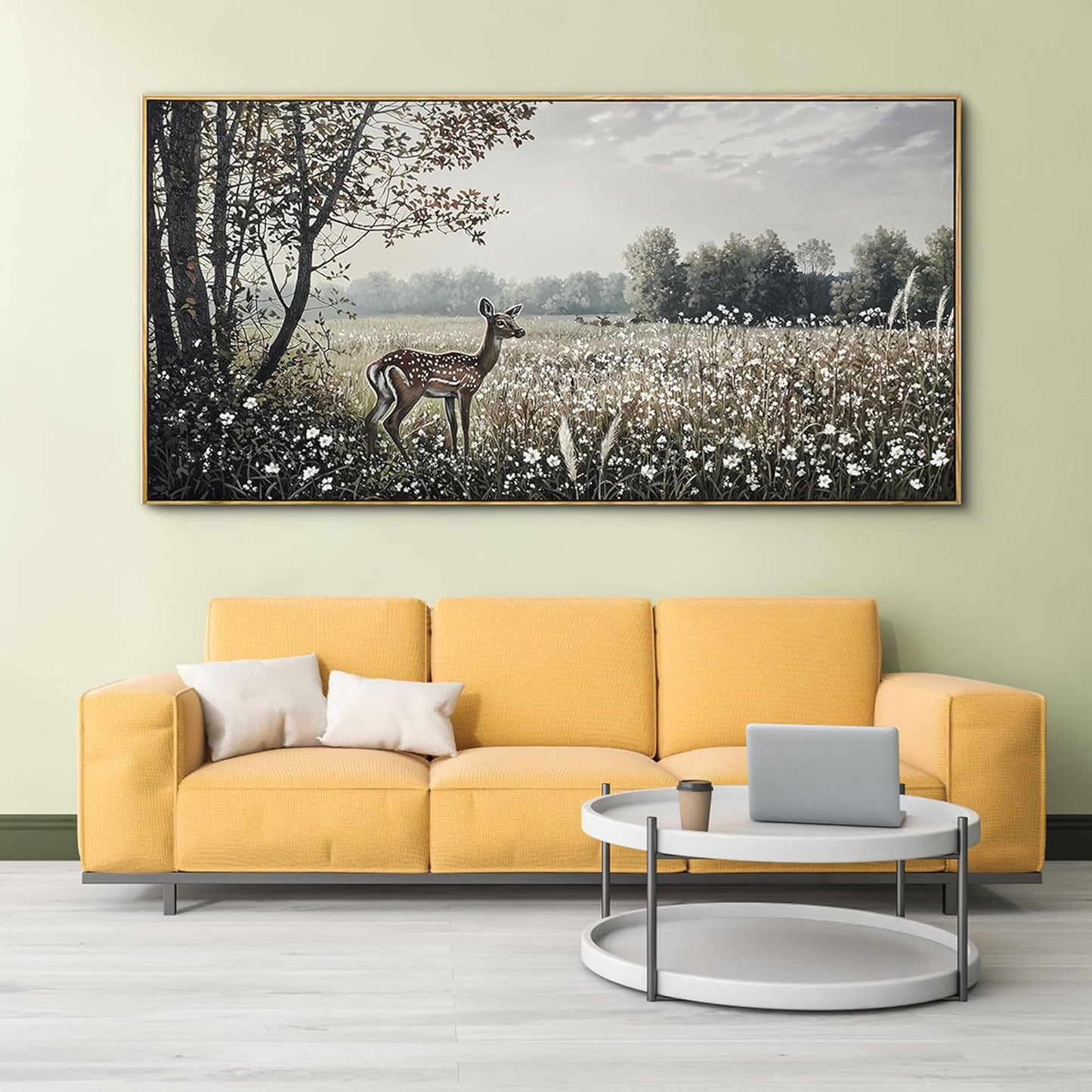 yiijeah Farmhouse Wall Decor - Large Canvas Wall Art Artwork Deer Landscape Vintage Floral Rustic Print Neutral Picture Artwork for Home Living Room Bedroom Office Decoration