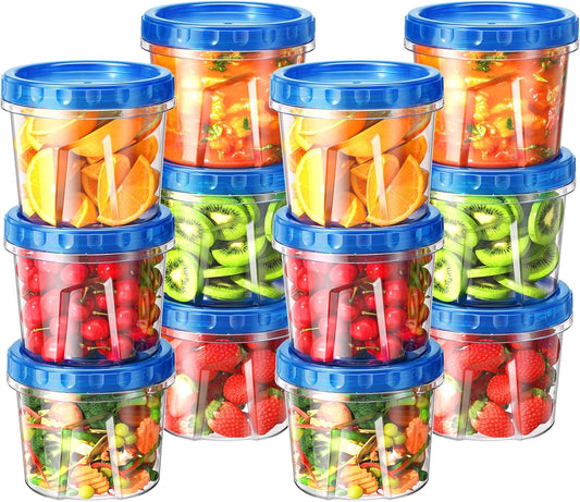 12 Pack-24 oz Freezer Storage Containers, Plastic Food Storage Containers with Twist Top Lids, BPA Free and Reusable Soup Containers with Lids, Leakproof/Microwave/Dishwasher Safe