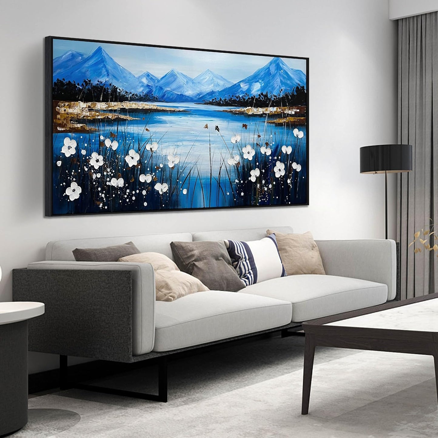 Nature Landscape Large Pictures for Living Room - Hand Painted Lake Wall Art for Office - Framed Wall Art for Bedroom Size 29" x 59"