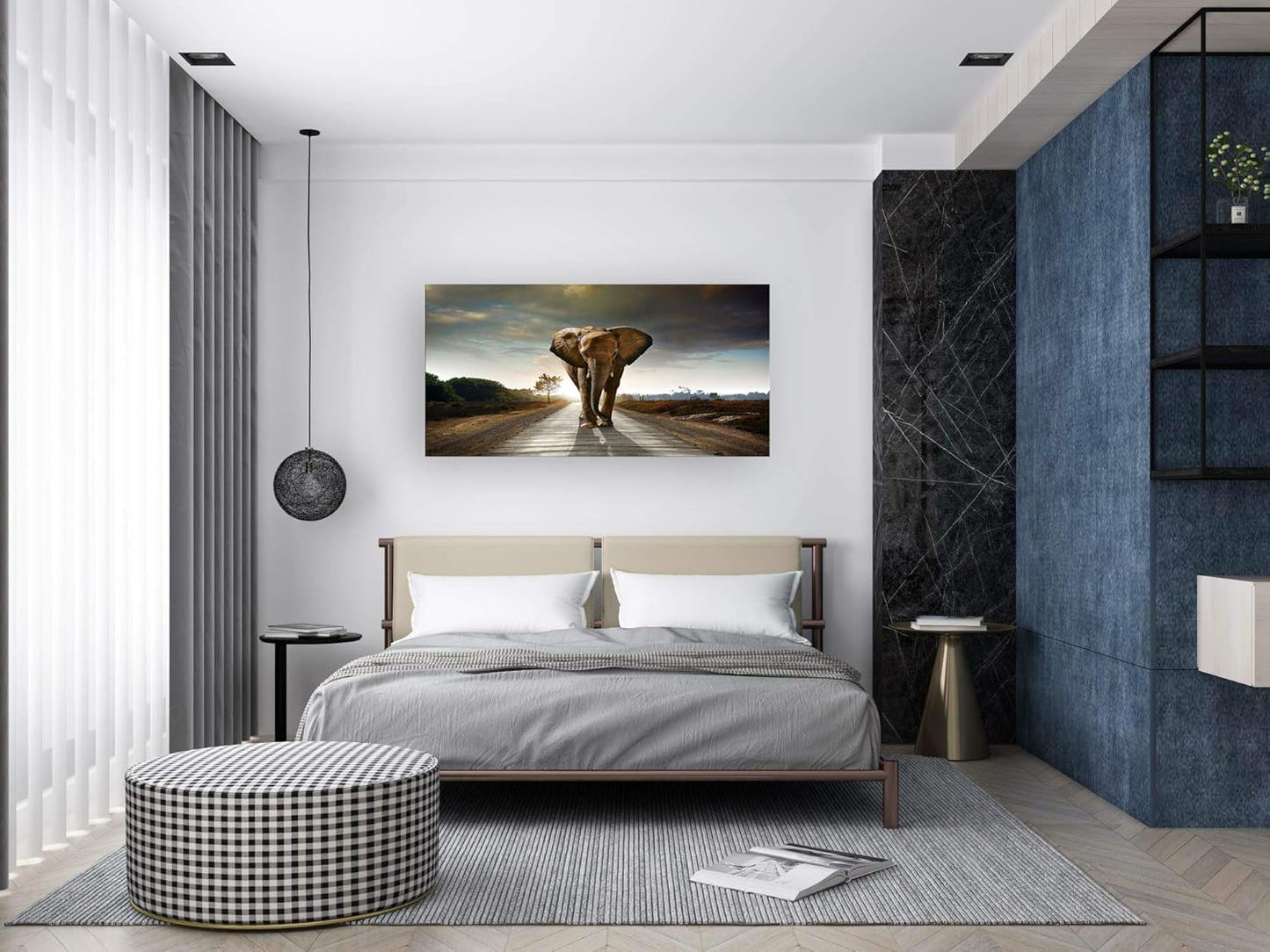 Muolunna D1250 Elephant Canvas Prints Wall Art Animals Photo Pictures Painting on Canvas Decor for Living Room Bedroom Home Office kitchen Wall Decor Stretched and Framed Grey Landscape Artwork