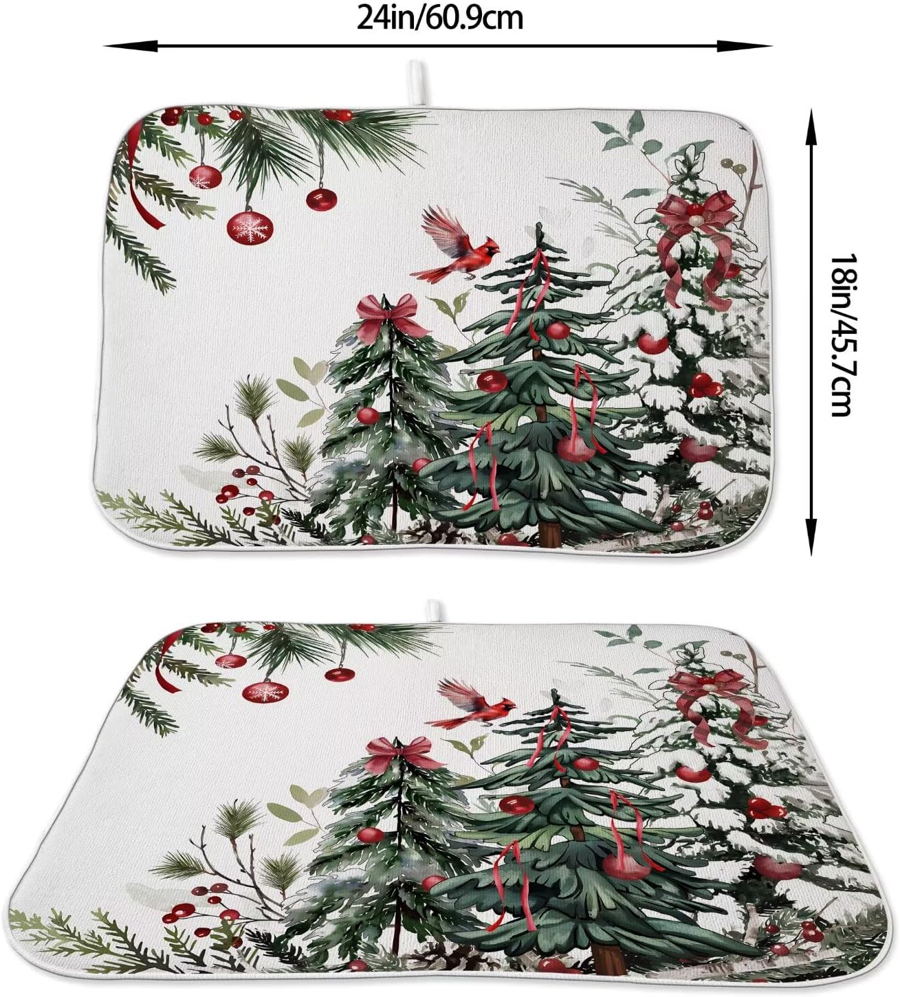 Christmas Dish Drying Mat 18 x 24 inch Winter Christmas Tree Pine Trees Decorative Drying Mats Microfiber Absorbent Xmas Decor Dish Washable Draining Mat for Kitchen Counter
