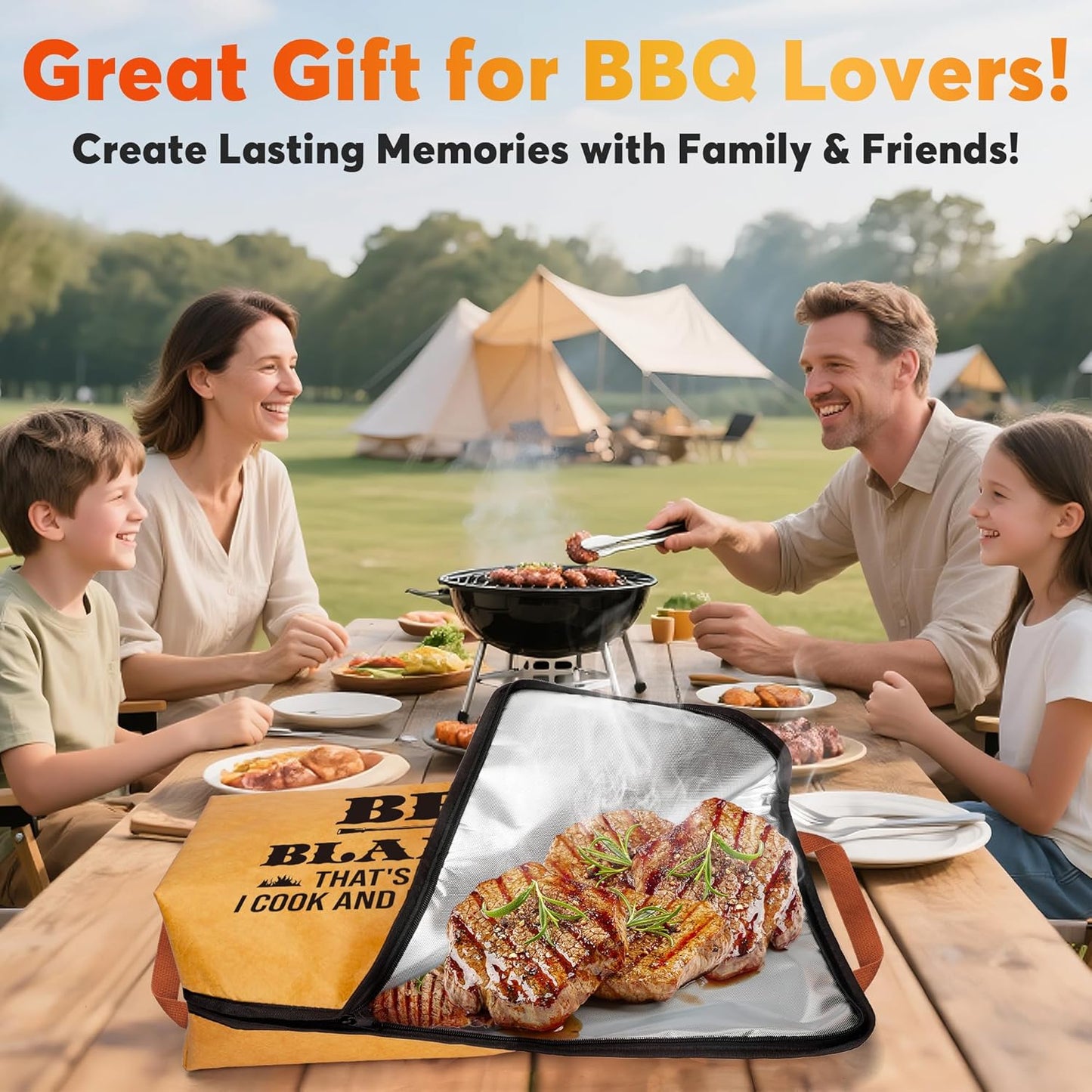BBQ Blanket for Resting Meat, 21IN Meat Resting Blanket Bag Men Gifts for, Dad, Papa, Husband Insulated Reusable Smoker Grilling Meat Wide Mouth Bag, BBQ Accessories for Large Beef/Brisket/Turkey
