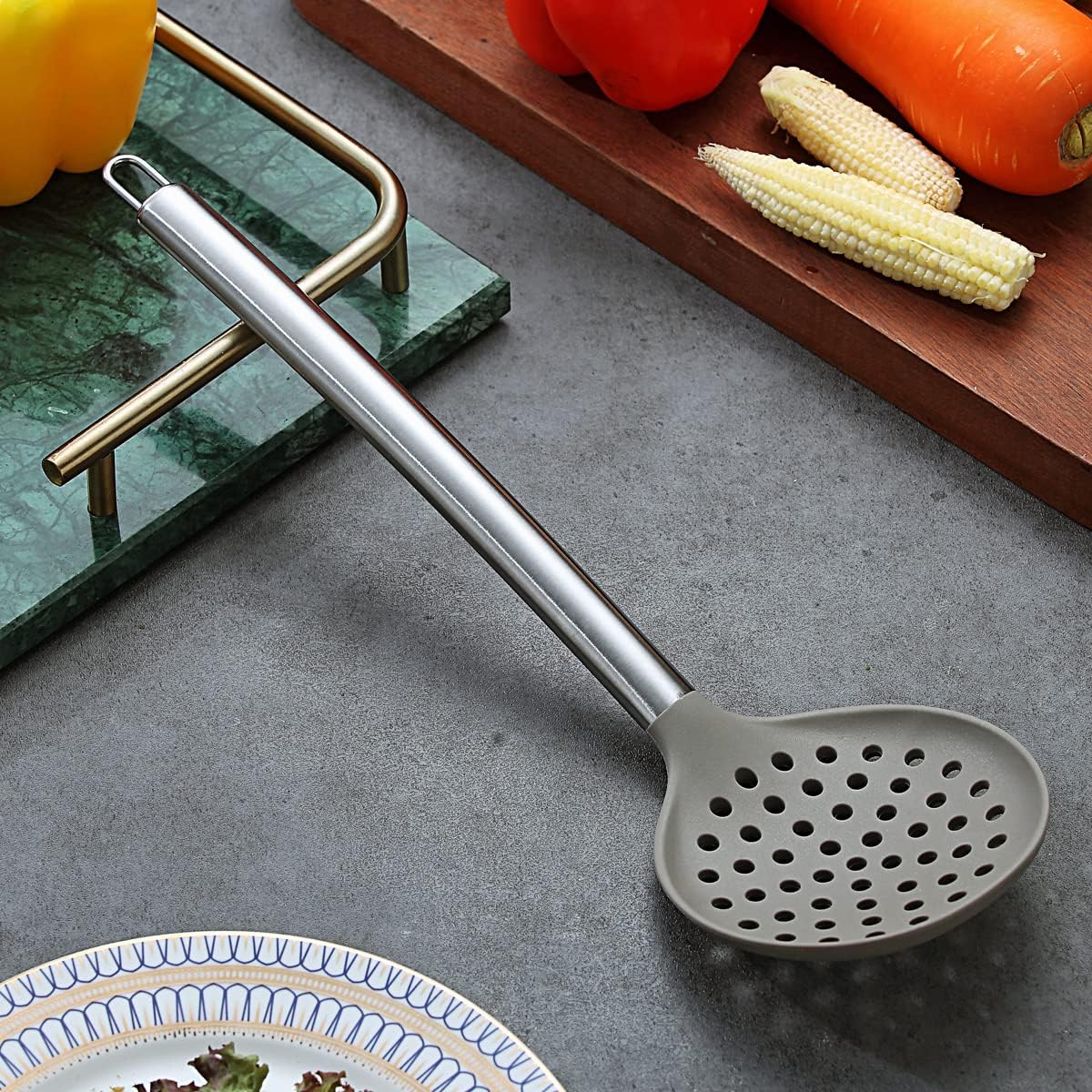 Berglander Skimmer, Non-stick Silicone Strainer, Kitchen Cooking Skimmers For Non-Stick Cookware, Dishwasher Safe, Easy to Clean