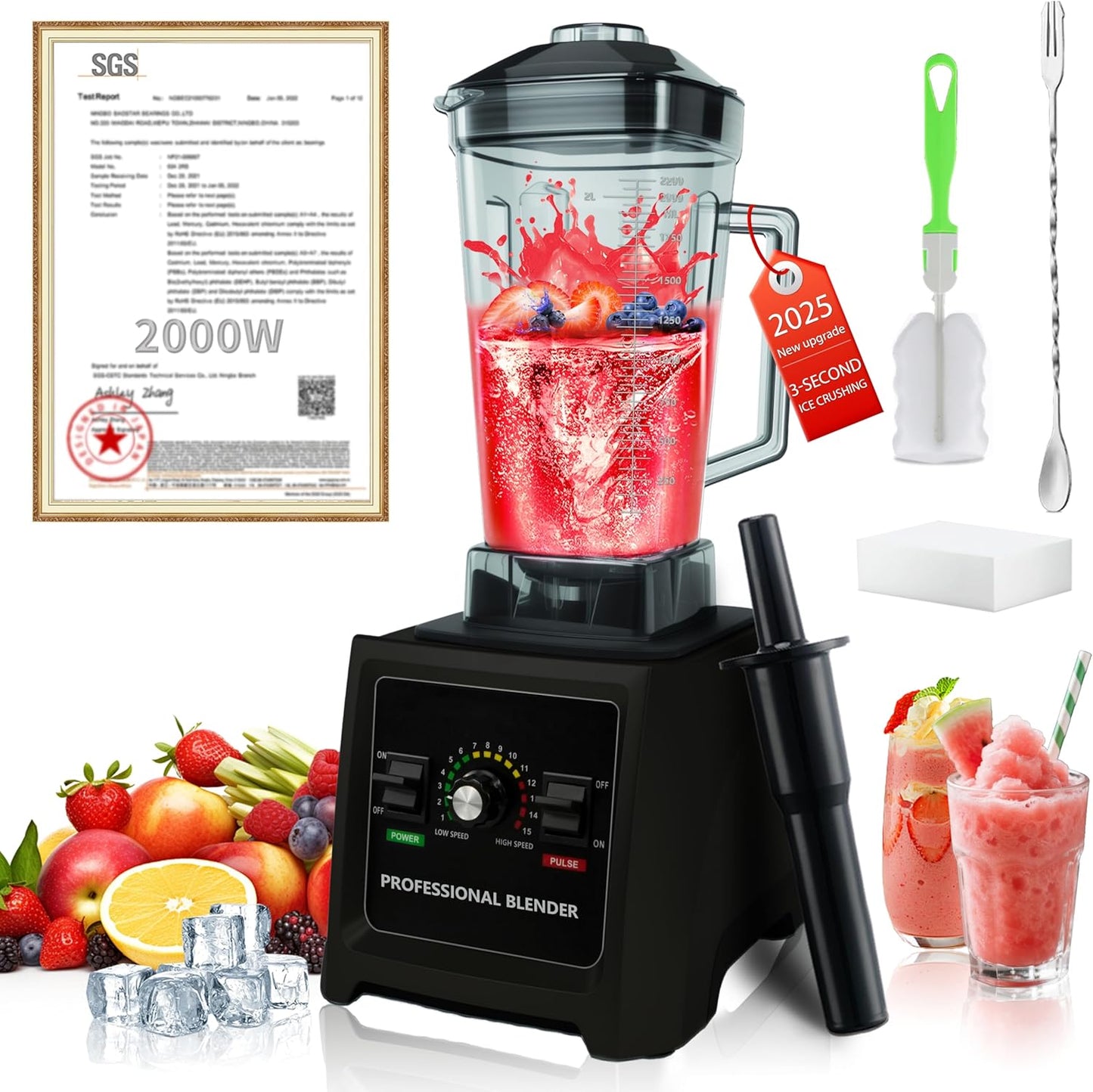 2025 Enhanced -Smoothie Blender【2000W German Nano-class Super Motor】【6 Military Grade Titanium Steel Blades】6-Second Quick Ice Crushing, Professional Blender for ice Smoothies and Milkshakes (Black)