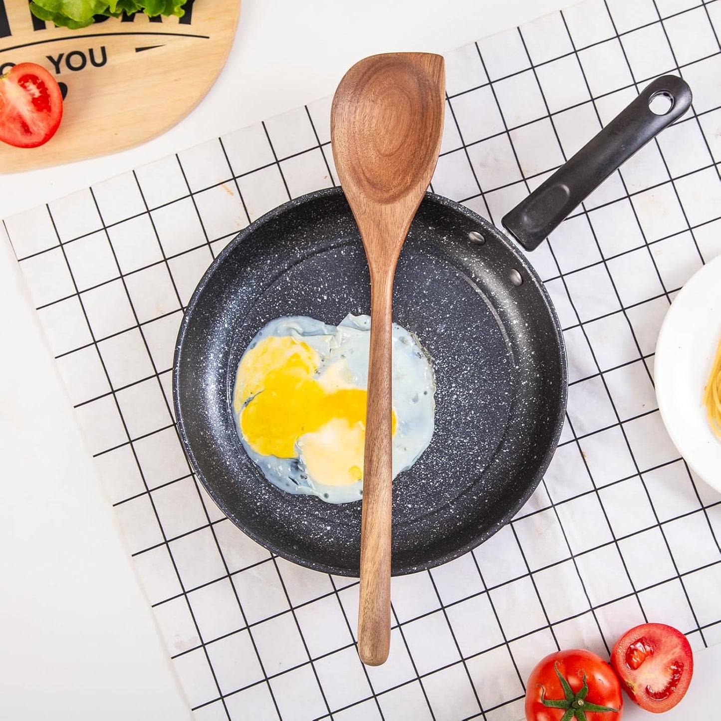 Large Wooden Spoon for Cooking,17 inch Big Wood Scoop Utensil for Deep Pot,Giant Acacia Wood Corner Spoon with Long Handle,Versatile Wood Spoons for Stirring,Flipping,Serving,Scraping