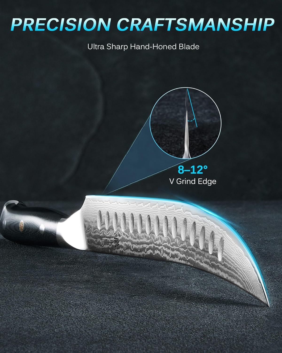 KYOKU 10" Scimitar Knife, Gin Series Cimitar Breaking Knife with Silver PVD Coating Damascus Blade, Japanese VG10 Stainless Steel Butcher Knife, Full Tang Brisket Kitchen Knife with Sheath & Case