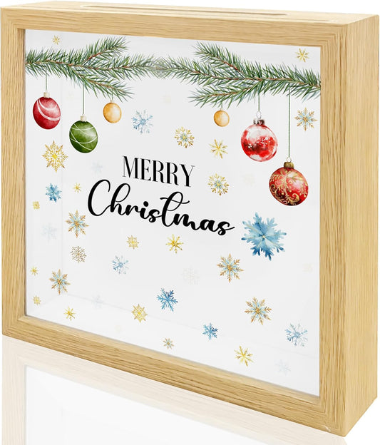 8''x8'' Christmas Shadow Box - Christmas Ball & Snowflake Holiday Memory Box With Slot - Keepsake Photos & Cards Boxes For Family Friends Pet Lovers - Xmas Display Cases Memorial Decor & Supplies -A12