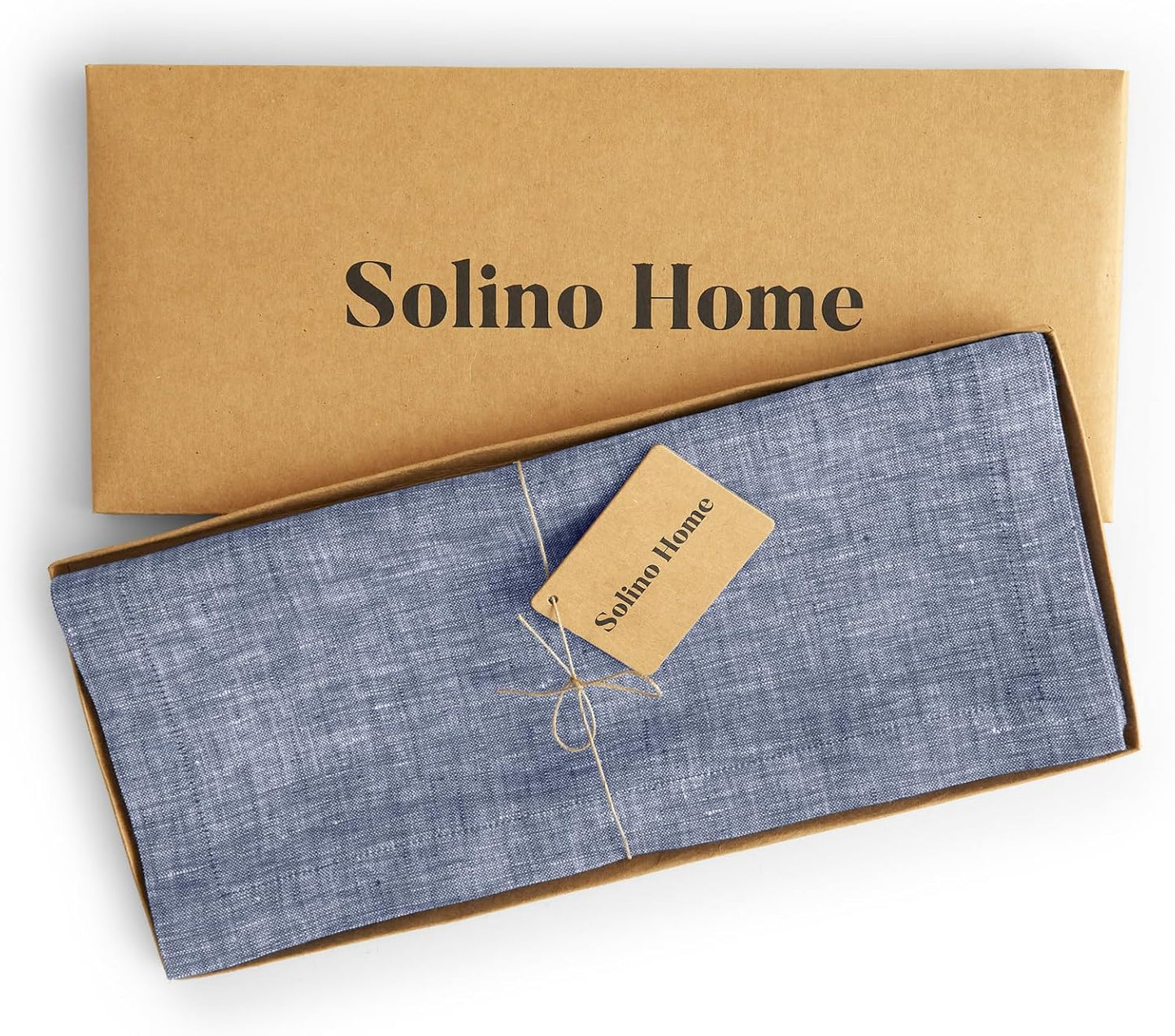Solino Home Linen Chambray Indigo Table Runner 90 Inches Long - Athena, 100% Pure Linen Dining Table Runner 14 x 90 Inch for Christmas, Holiday