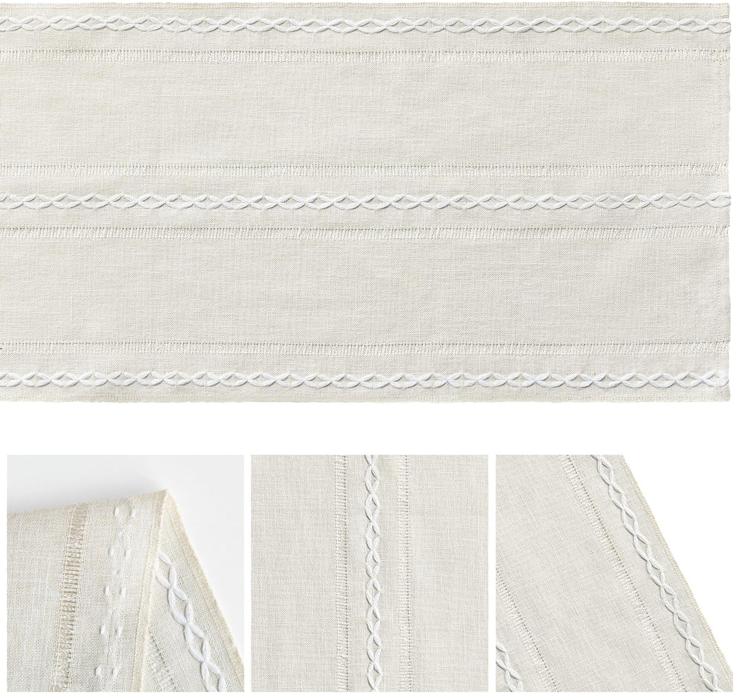 Artoid Mode Beige Rustic Cotton Linen Table Runner, Seasonal Embroidered Hollow Kitchen Dining Table Decoration for Home Party Decor 13x108 Inch