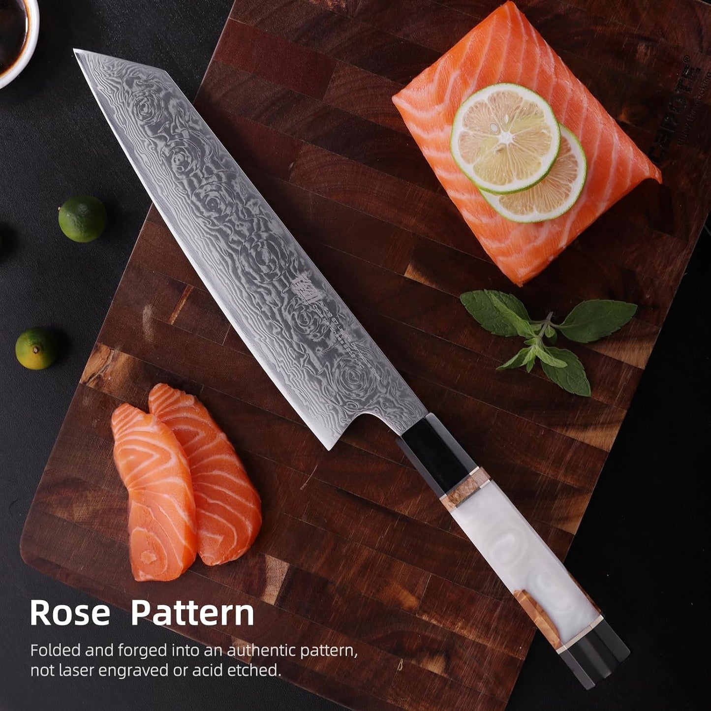 FINDKING 9 inch Japanese Kiritsuke Knife, Sharp Cuchillos Japoneses, Damascus Kitchen Knife for Professional & Home Chefs (BLACK-ROSE Series)