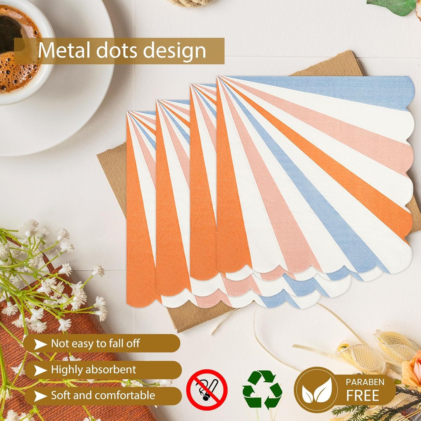 72PCS Colored Paper Plates and Napkins Party Supplies, Gold Foil Edge Scalloped Striped Pastel Plates Napkins Disposable Tableware Set for Birthday Wedding Baby Shower Graduation Party Decoration