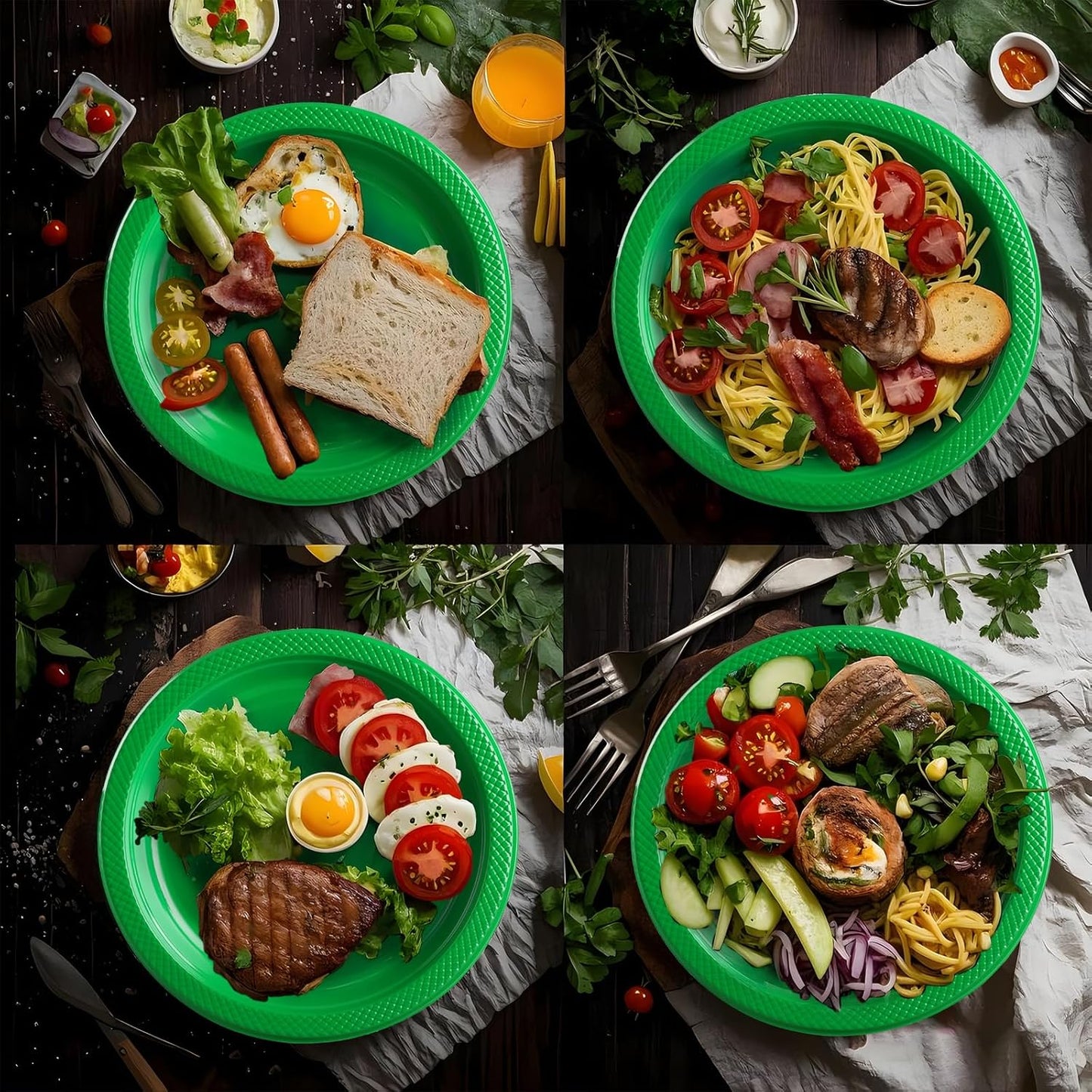 Green Party Supplies,Green Disposable Plates,Including Green Plastic Plates and Napkins, Plastic Cutlery and 12OZ Cups for Engagement Wedding Birthday Christmas Party,Serve 25 Guests
