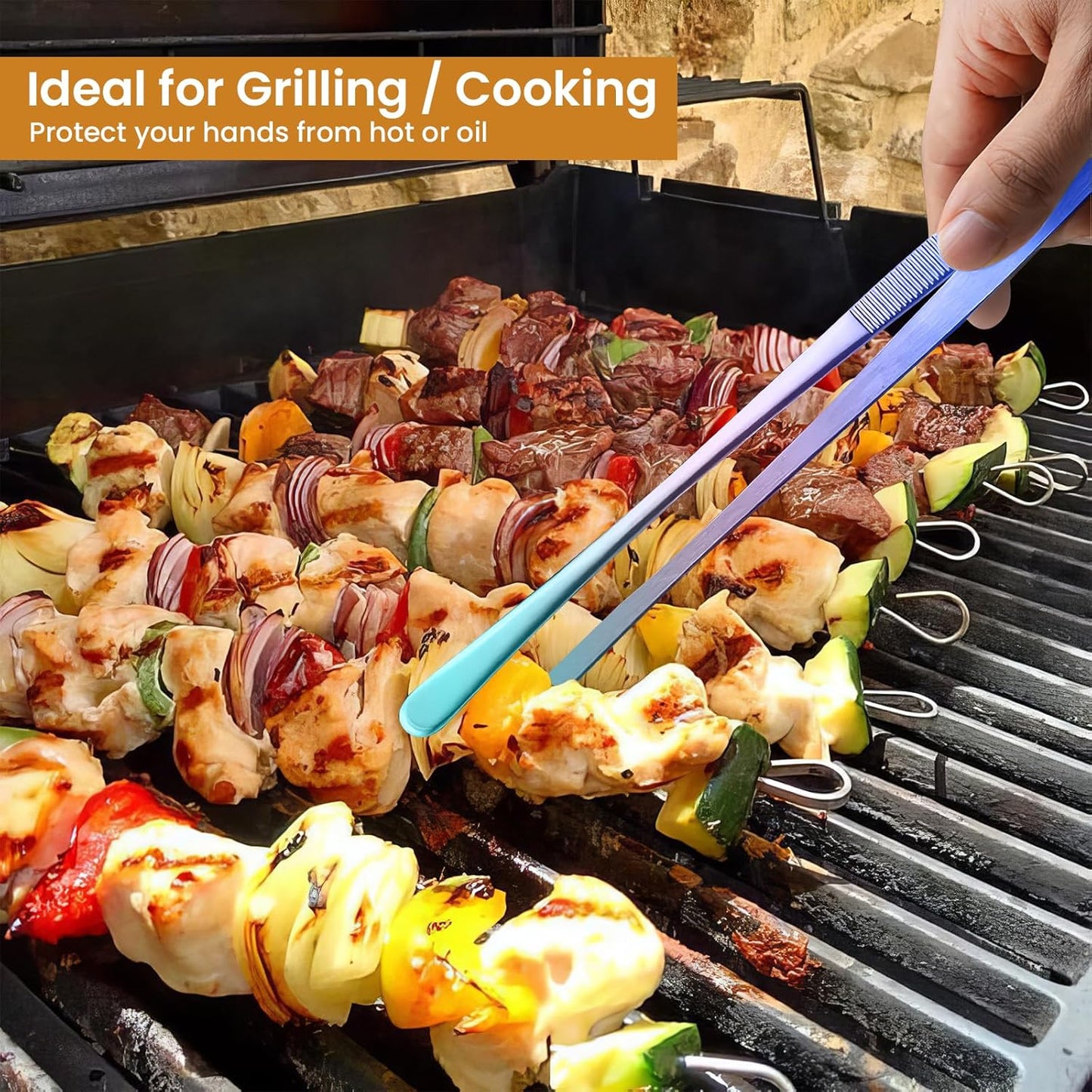 GEEKHOM 2 Pcs 12" Colorful Cooking Tweezer Tongs, Non-Slip Grip Stainless Steel Tweezers for BBQ, Kitchen, Serving, Salad & Pasta