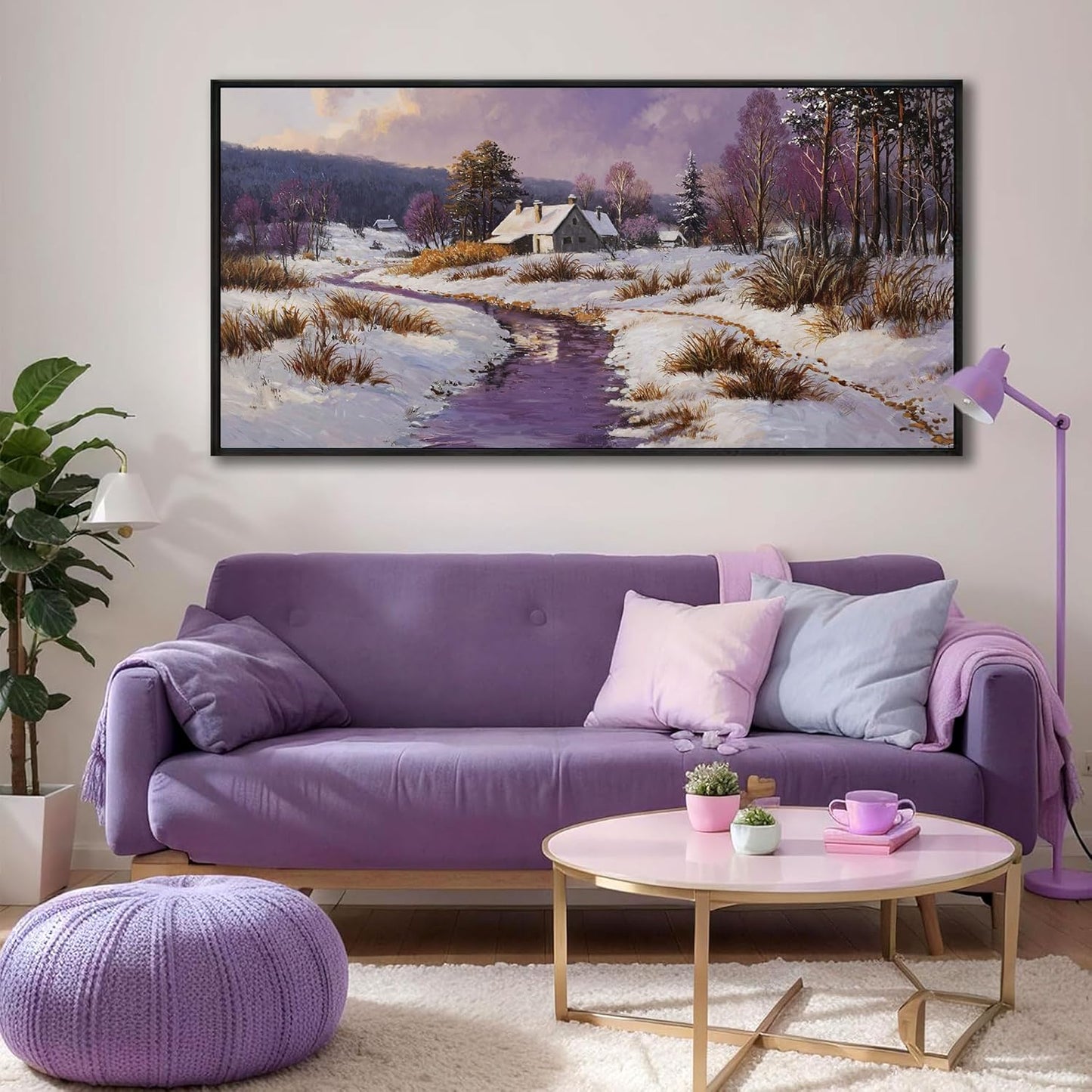 yiijeah Canvas Wall Art - Living Room Wall Decor Purple Snowy Country Paintings Framed Wall Pictures Artowrk for Walls Bedroom Nature Rustic Landscape for Office Home Decor