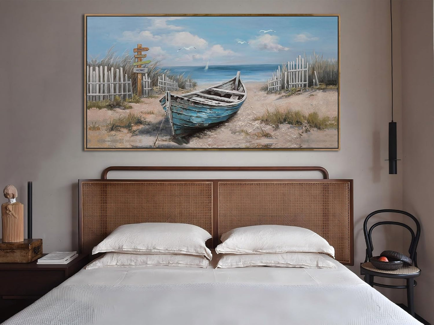 Ardemy Framed Canvas Wall Art Extra Large Boat Bedroom Pictures Wall Decor Living Room, Beach Seascape Paintings Wall Decor Textured Artwork for Kitchen Dining Room Home Office, 40"x20"