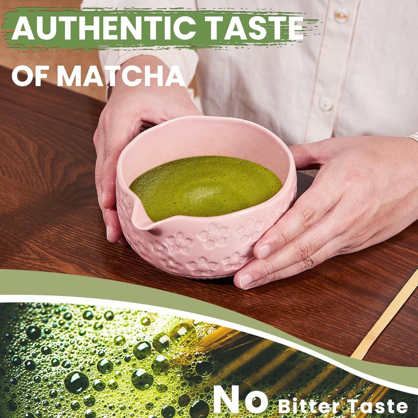 Matcha Whisk Set, Sakura Pink Ceramic Matcha Set Includes Matcha Bowl, Matcha Whisk (Chasen) and Holder, Sifter, Bamboo Scoop & Spoon - 6 Pcs Matcha Kit for Matcha Lovers