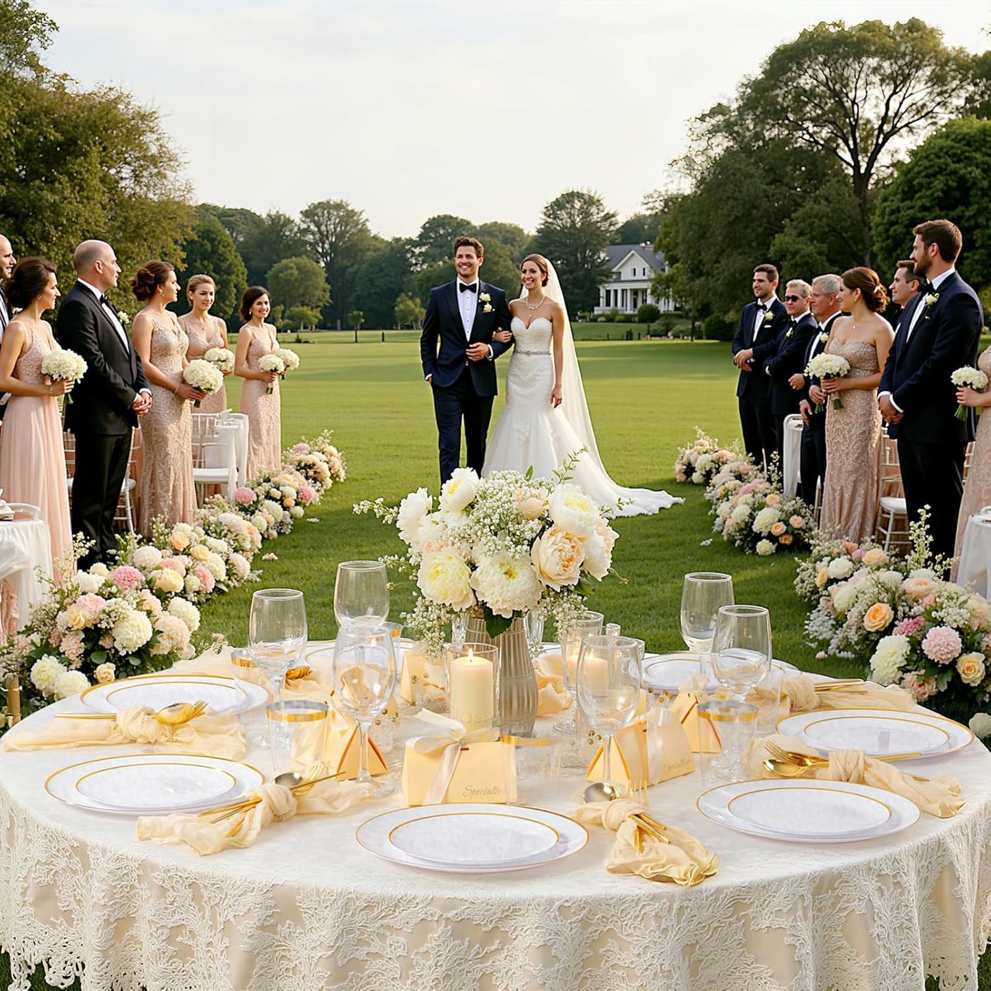 EI 180pcs White and Gold Plastic Plates,Gold Plastic Plates for Party,Fancy Plate Disposable Dinnerware Sets,Gold Disposable Silverware and Cups for Wedding,Baby Shower