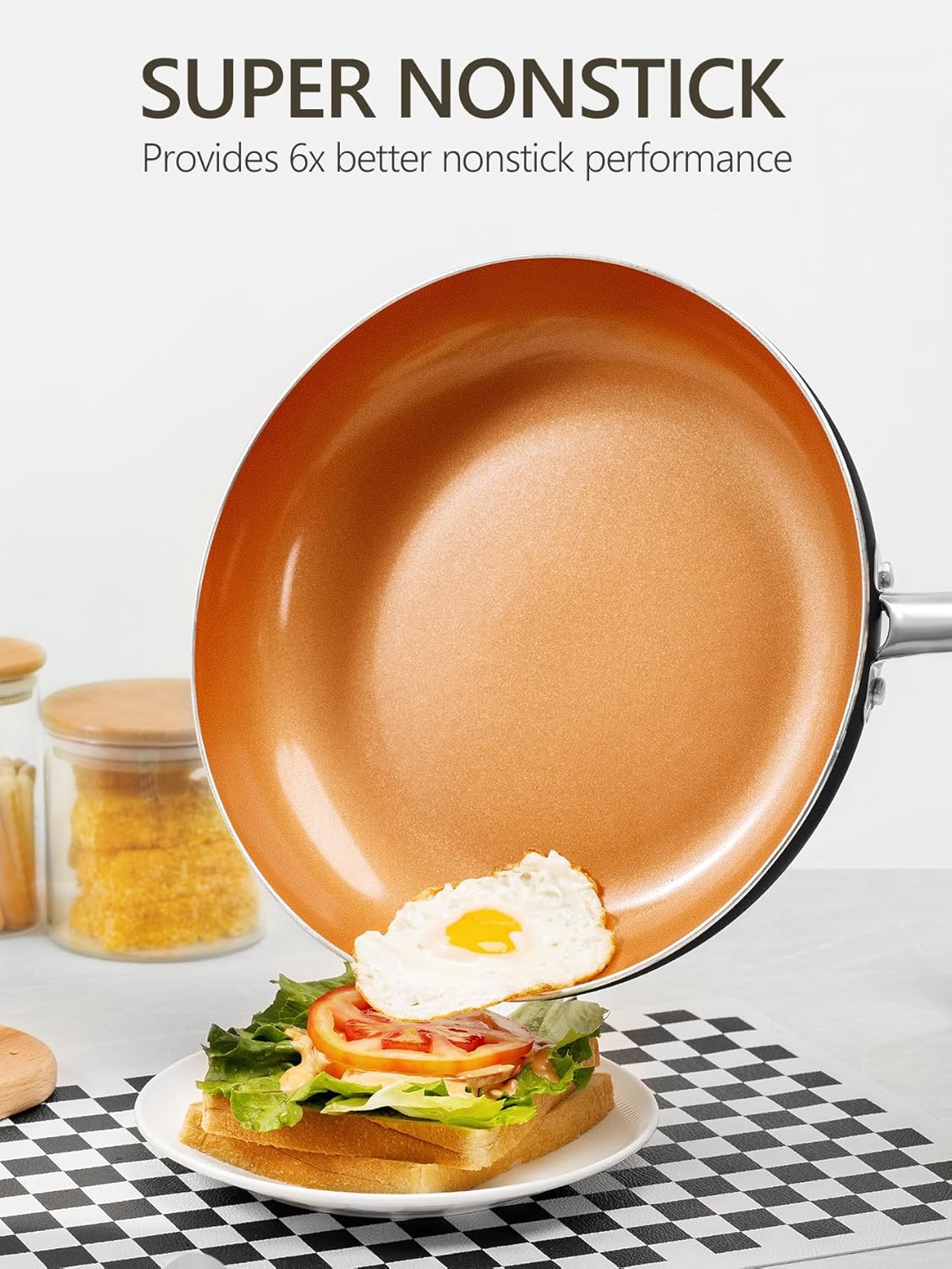 MICHELANGELO 10 Inch Copper Nonstick Frying Pan with Lid, Scratch Resistant Ceramic Coating, Oven and Dishwasher Safe