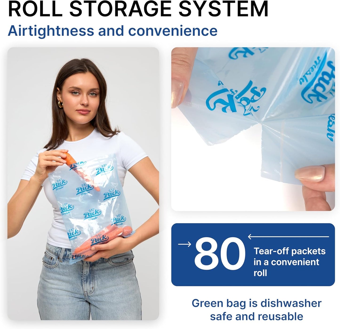 Freshpack 247 Roll 25×35 cm (~3.6 L) – Tear-Off Bags on a Roll, Reusable Food Storage Bags, Helps Keep Food Fresh up to 3× Longer – Biodegradable, BPA-Free, UV-Shielded, SGS Tested