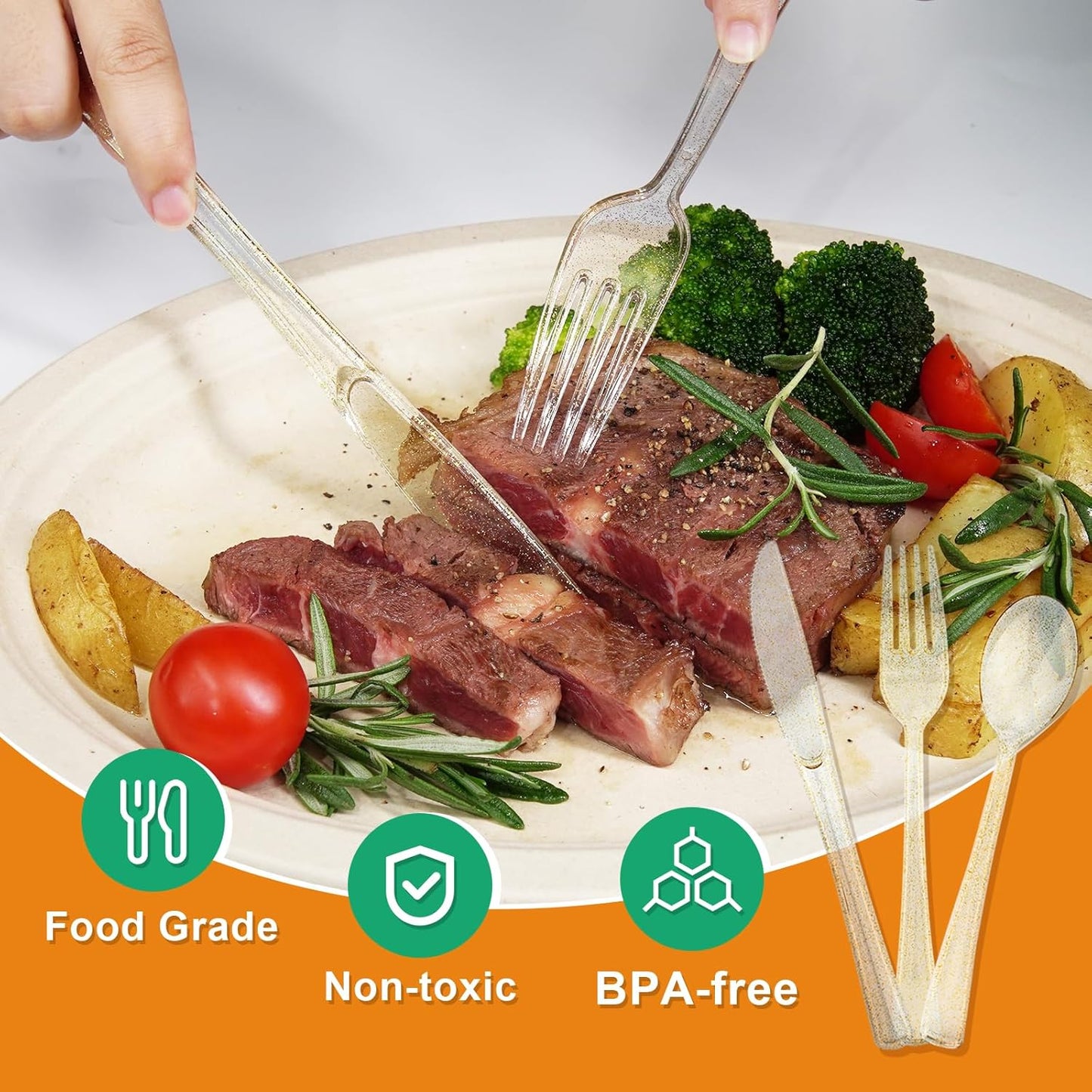 180PCS Gold Plastic Silverware Set, Disposable Glitter Gold Cutlery, Flatware Set, 60 Forks, 60 Spoons, 60 Knives, Fancy Party Utensils for Christmas