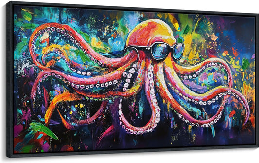 JEAWA Abstract Graffiti Wall Art, Large Framed Funny Octopus Street Cool Pop Art Texture Canvas Paintings for Living Room Bedroom kitchen Home Wall Decor and Gifts for Men 29x58 IN
