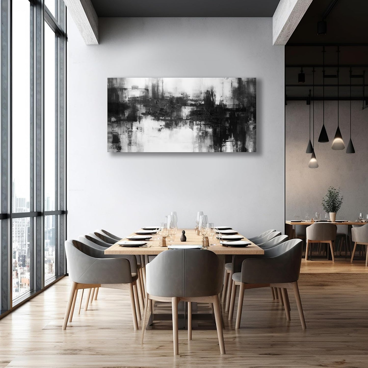 VHMING Black Abstract Wall Art Decor Black and White Painting Pop Culture Wall art Rock Room Decor Art Canvas Wall Decoration Artwork for Bedroom Home Office Dining Room Decoration 29"x58"