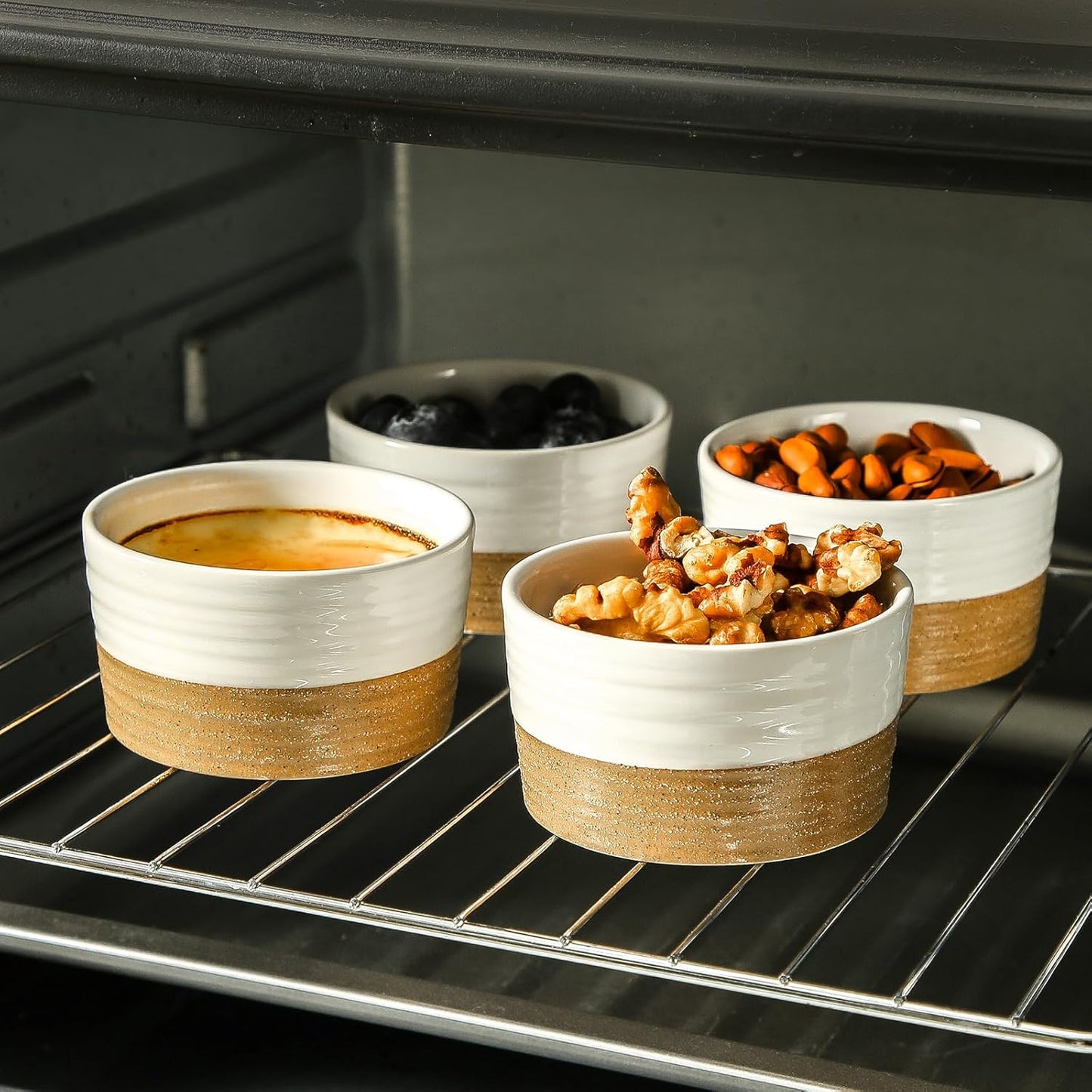 Ramekins 6 OZ for Creme Brulee Oven Safe,Ceramic Souffle Cups Set of 6,Small Dipping Sauce Cups for Charcuterie,Dessert,Dipping Sauce,Custard and Pudding,Microwave & Oven Safe,Patchwork White