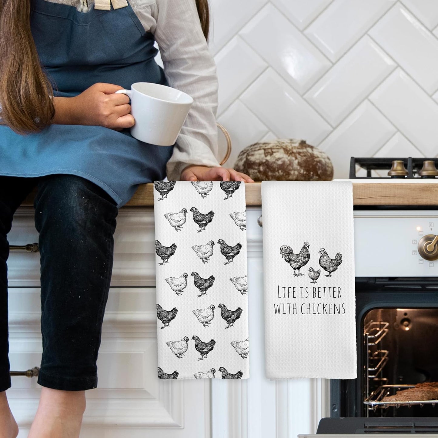 Funny Chicken Kitchen Towels Set of 2, Chicken Lover Gifts Hand Towels for Kitchen Bathroom, Chicken Mom Gifts Decorative Tea Towels Dish Towels, Chicken Kitchen Bathroom Decor, 16x24 Inch