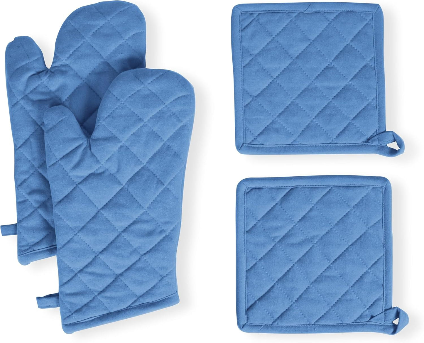 Native Fab Pot Holders and Oven Mitts Sets for Kitchen Heat Resistant - Hanging Non-Slip - 100% Cotton Kitchen Oven Mitts and Pot Holders 4-Piece Set - Blue