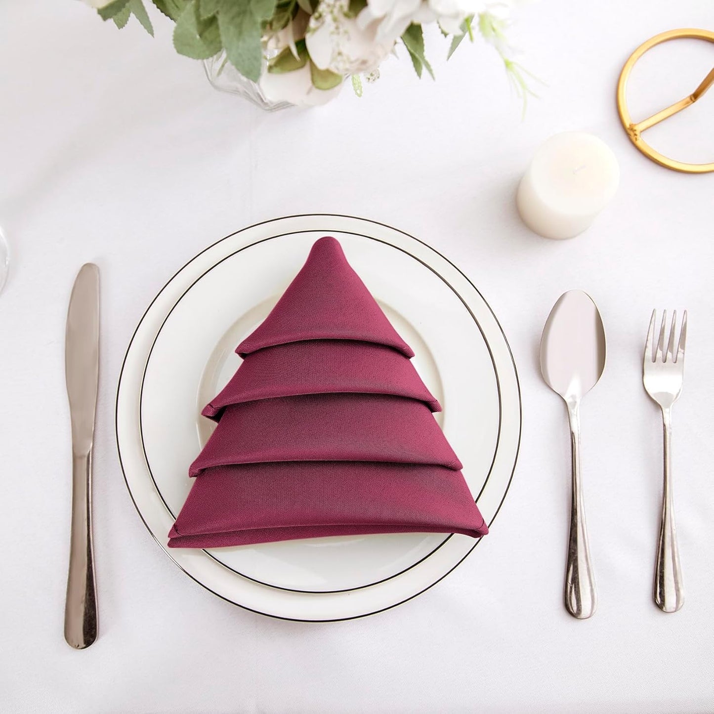 Bailarina Cloth Napkins Set of 120,17x17 inches Dinner Napkins Cloth Washable,Polyester Square Table Cloth Napkin Bulk with Hemmed Edges Ideal for Banquets, Parties and Weddings-Burgundy