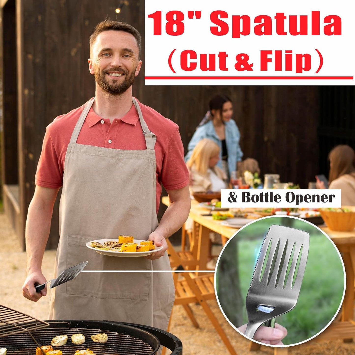 GRILLART BBQ Tools Grill Tools Set -18Inch Grilling Tools BBQ Set - Grill Accessories w/BBQ Tongs, Spatula, Fork, Brush- Stainless Grill Kit Grilling Set - Gift Ideas BBQ Accessories Gifts for Men Dad