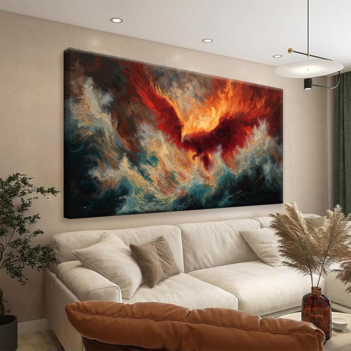 Large Wall Art Living Room Decor Red Retro Fire Phoenix Artwork Ready To Hang Room Wall Decor Abstract Wall Art For Bedroom Kitchen Office Modern Canvas Prints 29x58 Inch