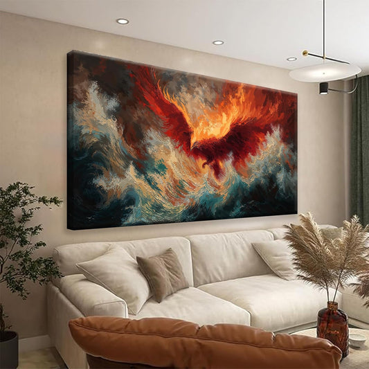 Abstract Wall Art Decor Red Retro Fire Phoenix Art Prints Abstract Artwork Decor Modern Wall Art For Living Room Bedroom Kitchen Office Canvas Prints 24x48 Inch