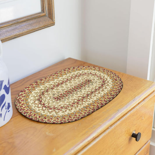 Homespice Harvest Premium Jute Braided Placemat Set of 4 Oval 10x15 Beige, Tan Reversible, Natural Jute Yarn Rustic, Country, Primitive, Farmhouse Style