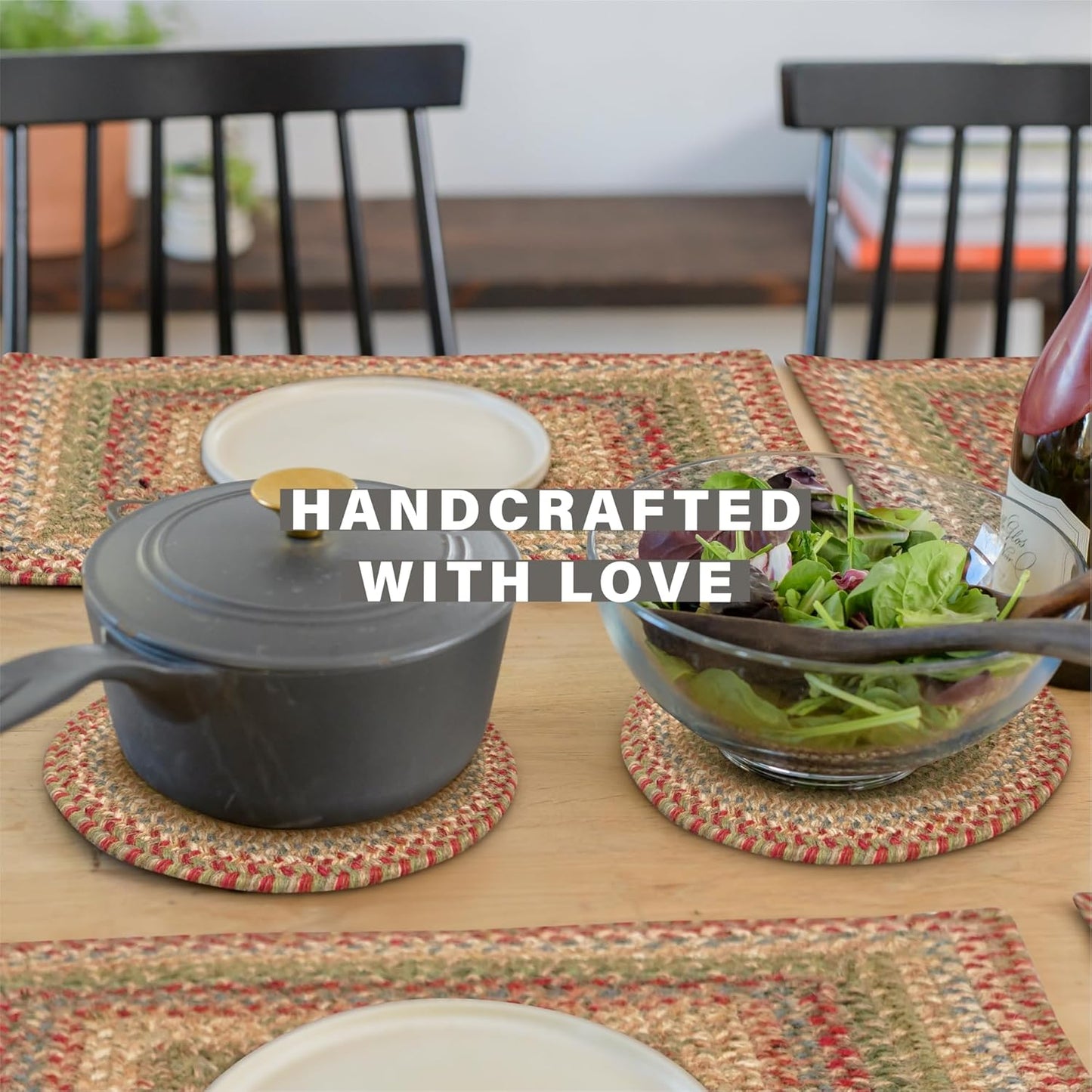 Azalea Jute Braided Trivets for Table, Warm Country Primitive Decor, Set of 3, Multicolor 8" Round Heat Resistant Mats - Rich Colors, Easy to Clean, Durable and Protects Furniture