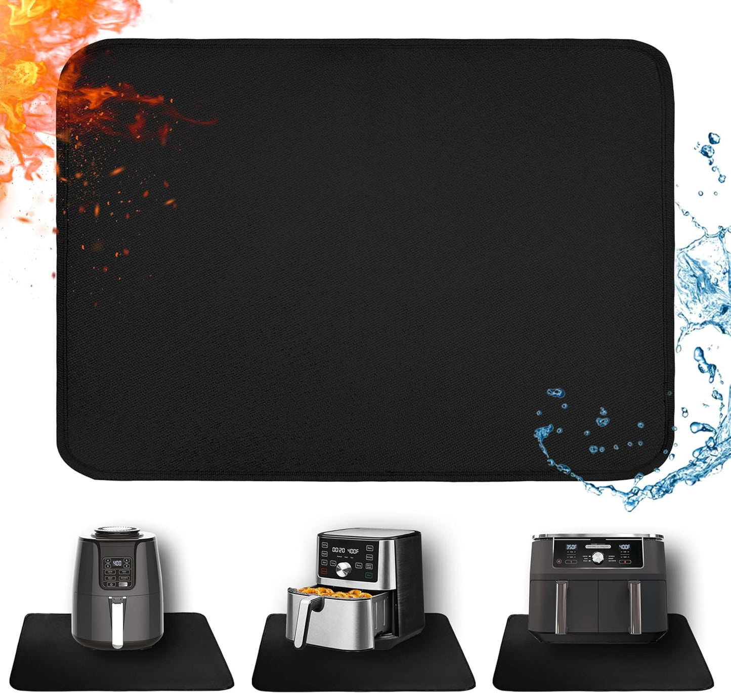 Air Fryer Mat for Air Fryer, 24 x 31in Heat Resistant Mat for Countertop, Fireproof Silicone Countertop Protector Appliance Slider Mat for Air Fryer, Coffee Maker, Toaster, Oven (Black)