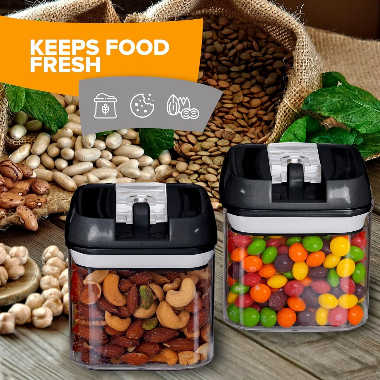 Cheer Collection Airtight Food Storage Containers, Kitchen Storage Containers for Pantry, Set of 12 Food Containers with Lids Airtight, Pantry Storage Containers & Organizers with Lids, 5L, Black