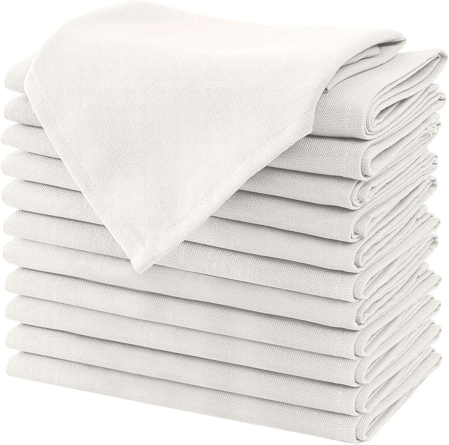 H.VERSAILTEX Cloth Napkins Set of 12 (18" X 18") Linen Textured Dinner Napkins Waterproof Extra Soft Thick Durable Reusable Napkins with Hemmed Edges for Dinners, Weddings and Everyday Use, Ivory