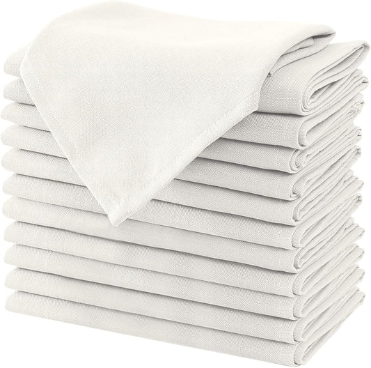 H.VERSAILTEX Cloth Napkins Set of 12 (18" X 18") Linen Textured Dinner Napkins Waterproof Extra Soft Thick Durable Reusable Napkins with Hemmed Edges for Dinners, Weddings and Everyday Use, Ivory