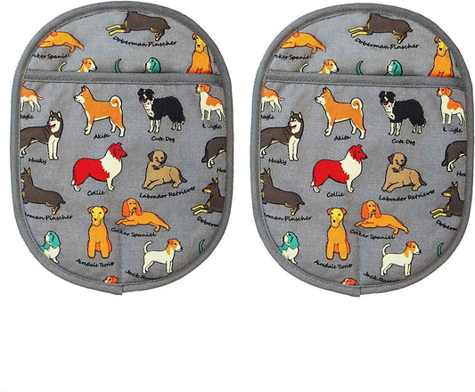 Pot Holders Set of 2 with Transparent Clear Silicone Shell and Nice Dog Printing Cotton Lining, Heat Resistant to 500 F Kitchen Oven Gloves Pot Holder for Cooking (Dog Flower, Potholders)