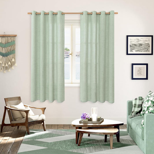 YoungsTex Sage Green Linen Curtains for Living Room 72 Inches Length - Semi Sheer Drapes Light Filtering with Bronze Grommet Window Treatments for Bedroom Dining Rustic, 2 Panels, 52 X 72 Inch