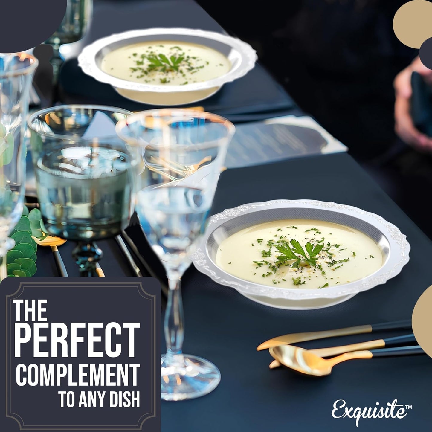 Exquisite Victorian Plastic Bowls Disposable Bowls 60 Pcs 12 oz Bowls | China Like Plastic Bowls for Parties & Weddings Clear Disposable Plastic Bowls