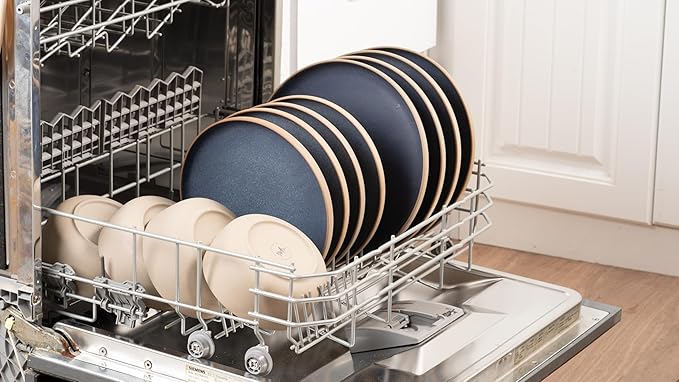 12 Pieces Dinnerware Sets,Plates and Bowls Sets,Handmade Reactive Glaze Dishes Set for 4 with at Least 10% Recycled Ceramic and the Raw Texture of the Clay (Reactive-Blue)