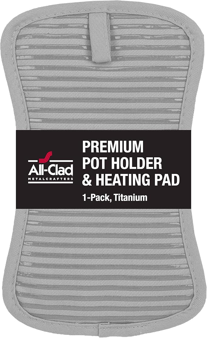 All-Clad Premium Pot Holder & Hot Pad: Heat Resistant to 500 Degrees - 100% Cotton, 10"x6.25" Hot Pad for Kitchen and Barbeque, (1-Pack), Titanium