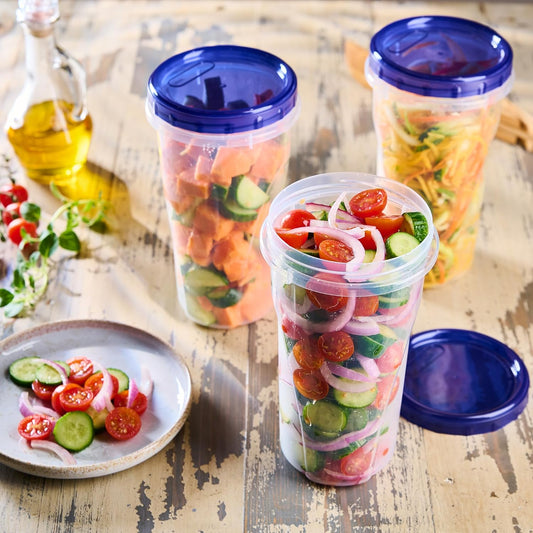 PLASTICPRO 12 Pack Twist Cap Food Storage Containers with Blue Screw on Lid- 48 oz Reusable Meal Prep Containers - Large Freezer Containers Microwave Safe Blue Plastic Food Storage