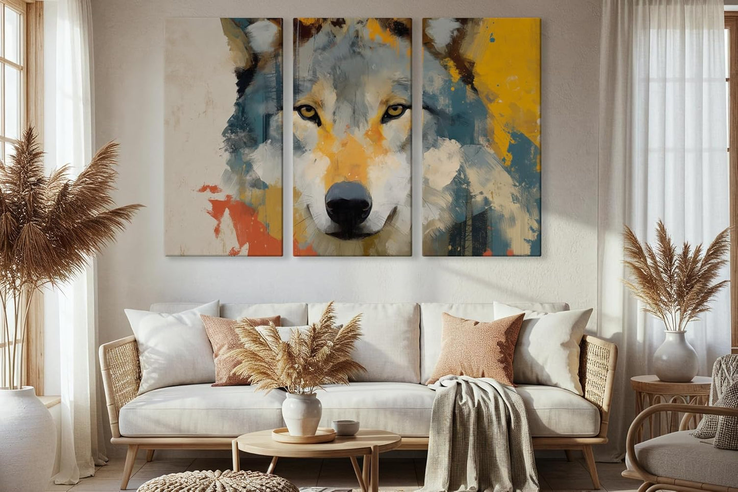 Wildlife Canvas Prints - Wild Animals Home Decor - Medium, Large, and Extra Large Wall Art for Living Room, Bathroom, Kitchen (Primal Palette, 63L" x 94W"- 3 Panels)