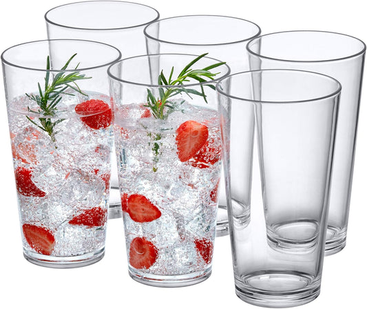 Amazing Abby Serenity - 30-Ounce Plastic Tumblers (Set of 6), All-Clear Reusable Plastic Cups, Stackable, BPA-Free, Shatter-Proof, Dishwasher-Safe